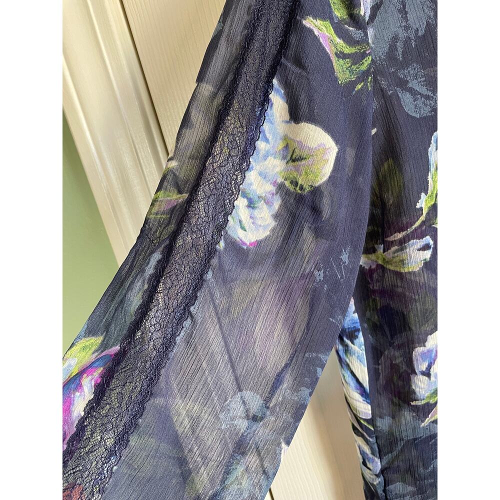 Susan Graver Sheer Floral Tunic Top Sz M Long Sleeves Pintucks Cottagecore - Picture 5 of 14